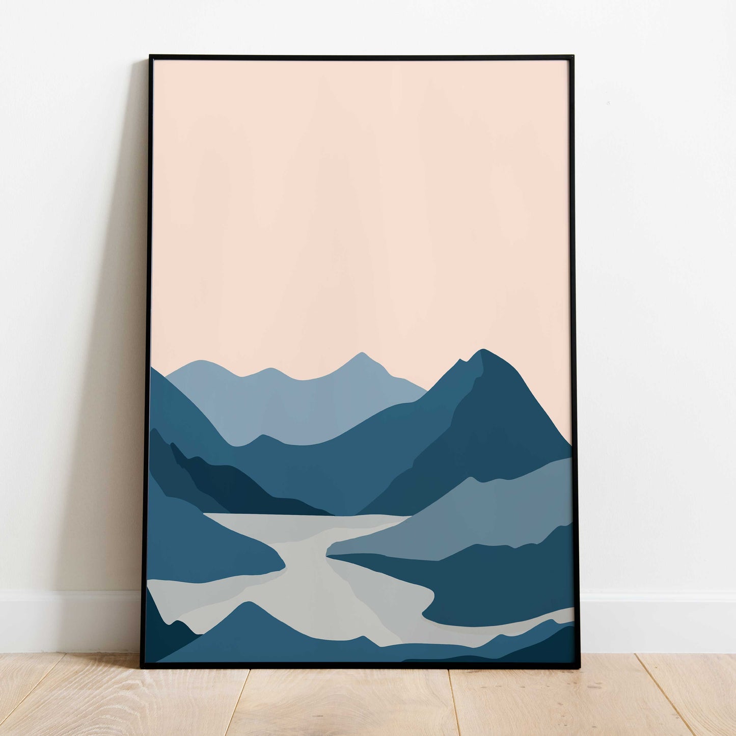 Navy Blue Scenic Desert & Lake Landscape | Poster Decor Wall Art Print | A2 A3 A4