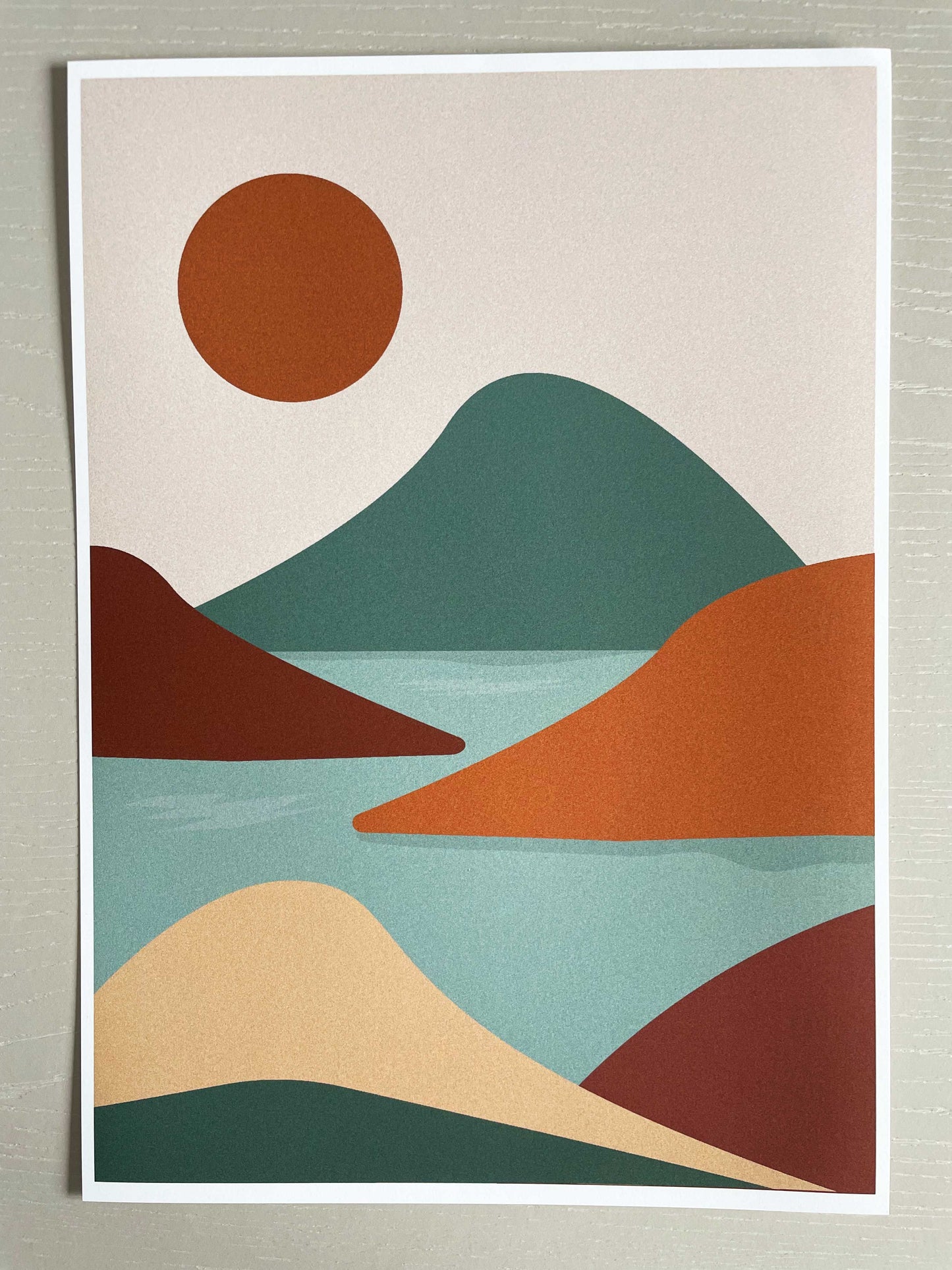 Ocean Sun Landscape Mid Century Boho | Poster Decor Wall Art Print | A2 A3 A4