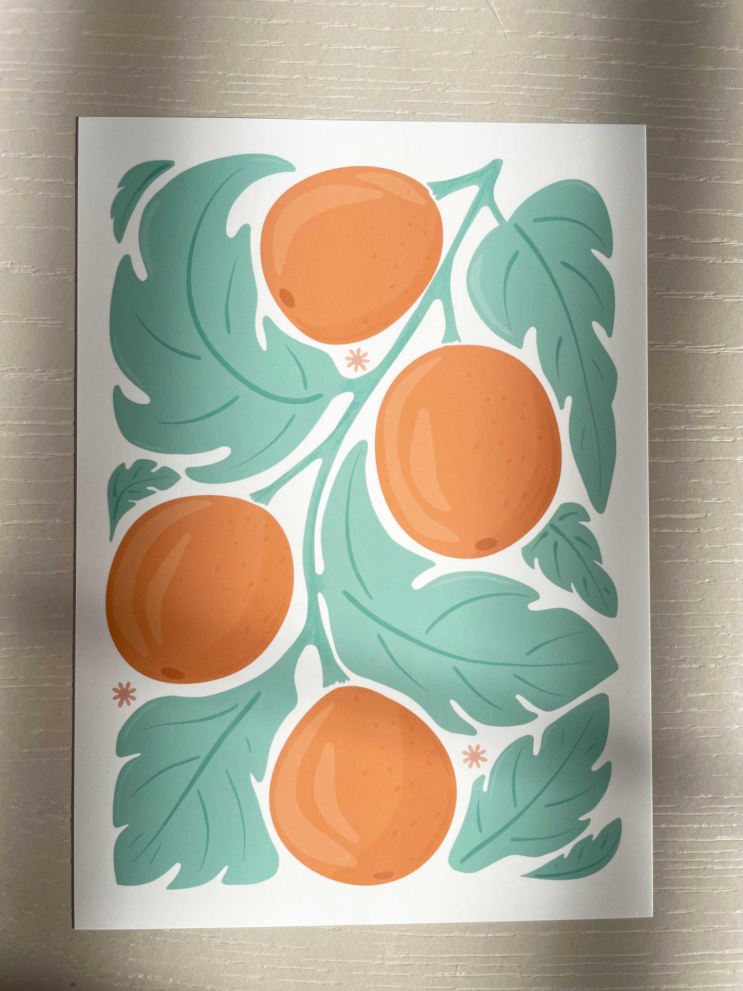 Oranges Leafy Retro Abstract Summer Fruit Print | Wavy Botanical | Modern Fruity Decor Gallery | Poster Fashion Wall Art | A2 A3 A4