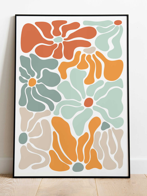 Matisse Retro Flower Power Abstract Summer Florals Print | Wavy Botanical Wall Art | Modern Flower Decor Gallery Poster