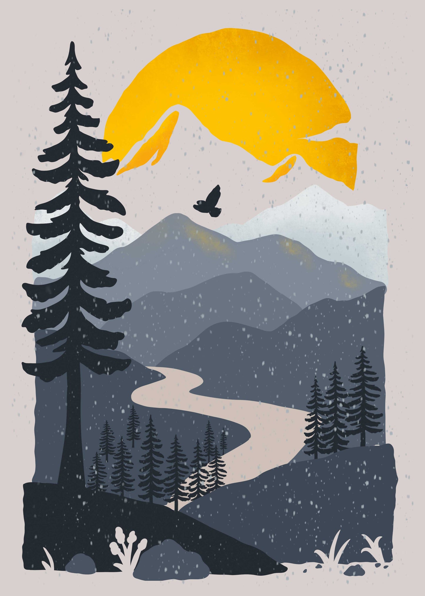 Sunset Mountain Mid Century Boho | Poster Decor Wall Art Print | A2 A3 A4