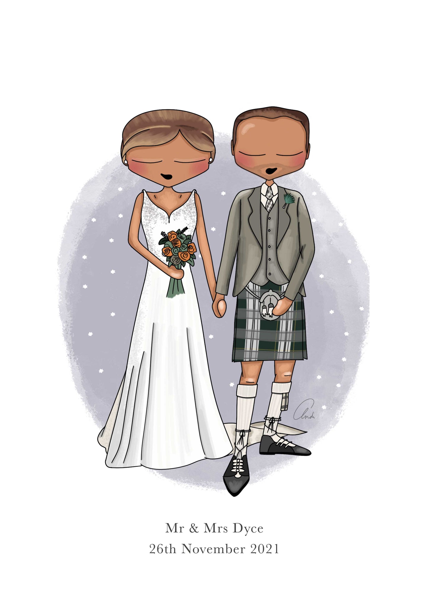 Wedding Custom Drawn Portrait Illustration Print