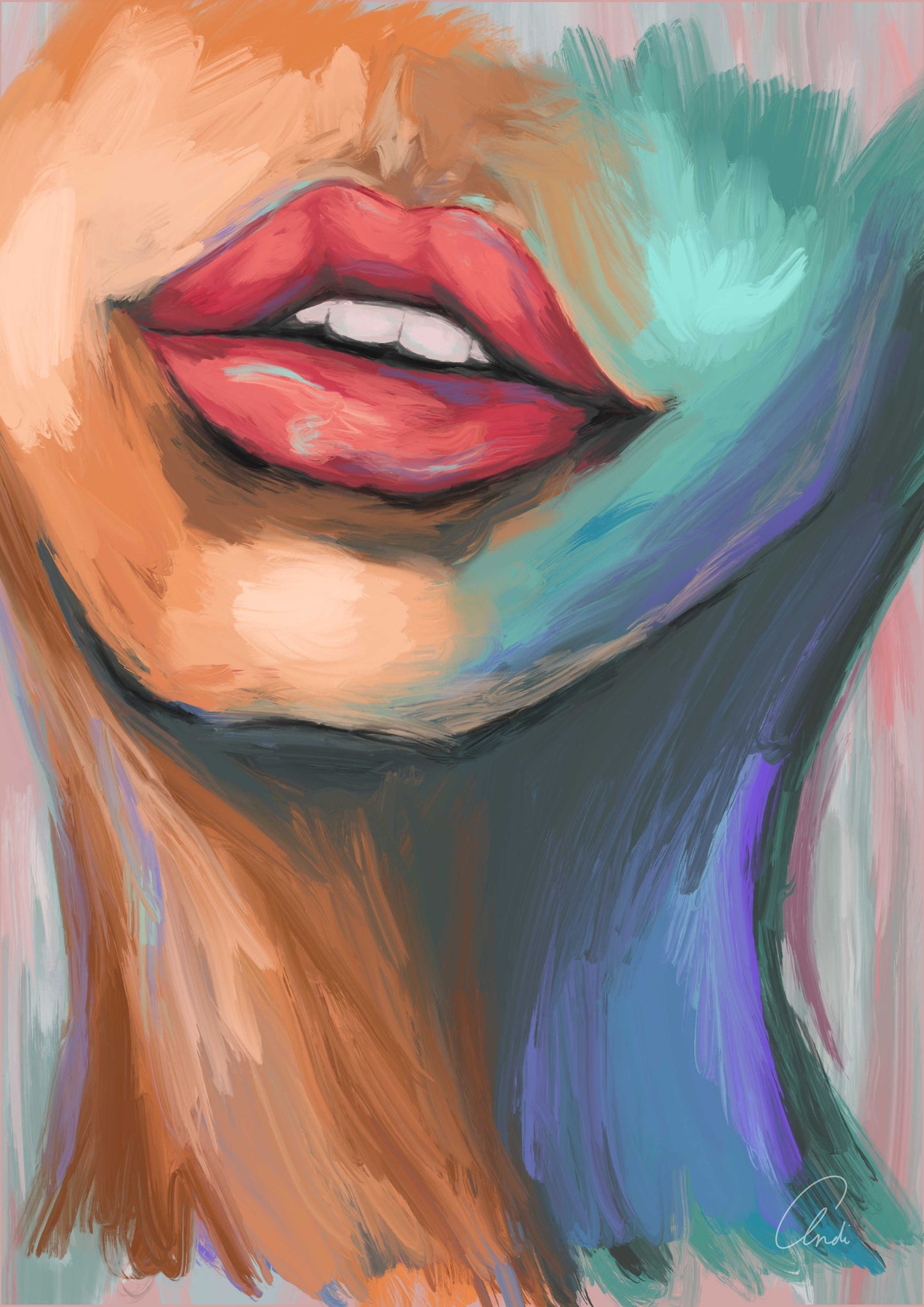 Oil Painting Female Lips Print | Poster Decor Wall Art Print | A2 A3 A4